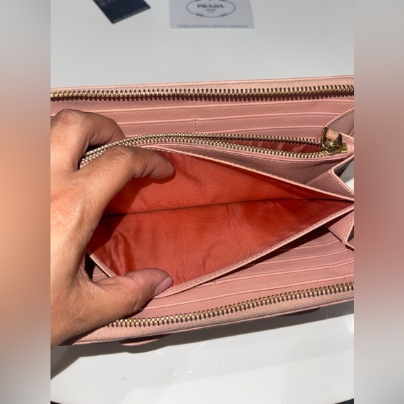 Prada Pink Saffiono Leather Long Wallet Front Bow Ribbon w Authentic Prada Card - Picture 11 of 14